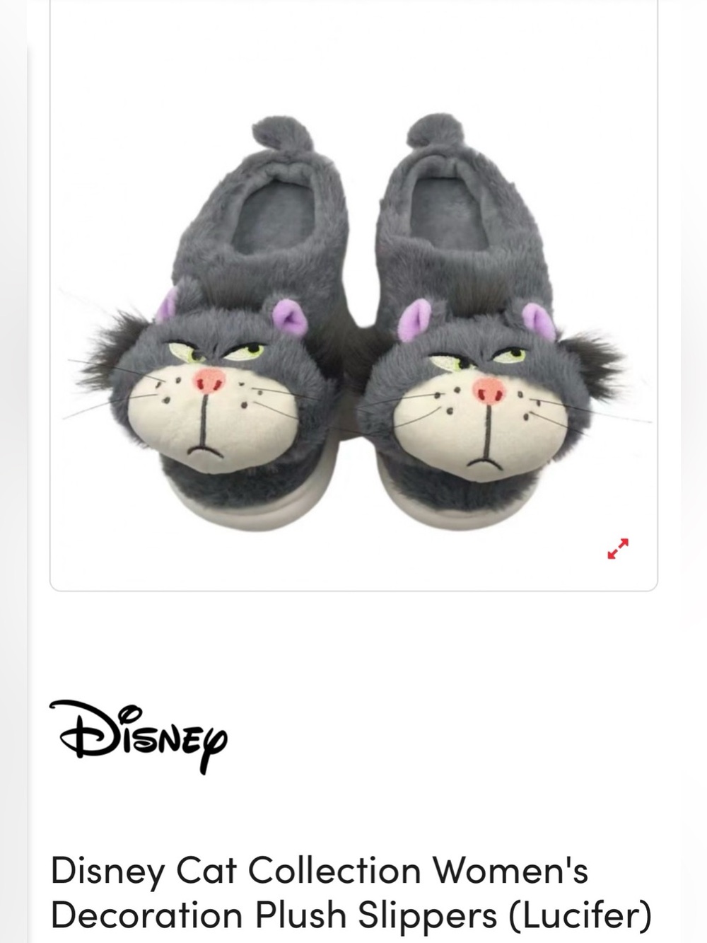 MINISO x Disney Cat Collection Lucifer Plush Slippers Cinderella Grey NWT